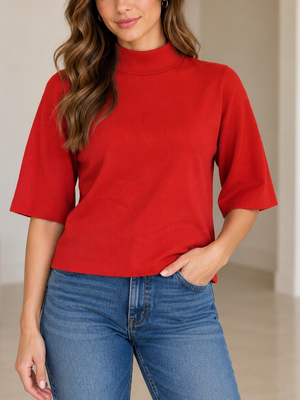 Women's Red Mock/Turtleneck Sweater